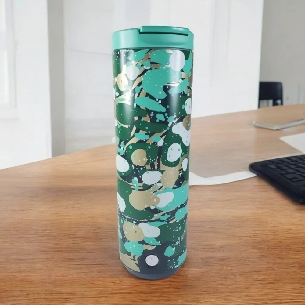 Starbucks Christmas MARBLE FOREST Insulated Tumbler Cup‎ 16 oz Stainless *Rare *